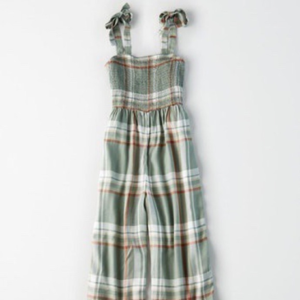 American Eagle AE Plaid tie strap jumpsuit